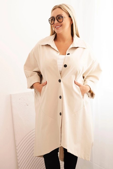 Narzutka damska Plus Size Punto z bawełną i guzikami beżowa Narzutka damska Plus Size Punto z bawełną i guzikami beżowa
