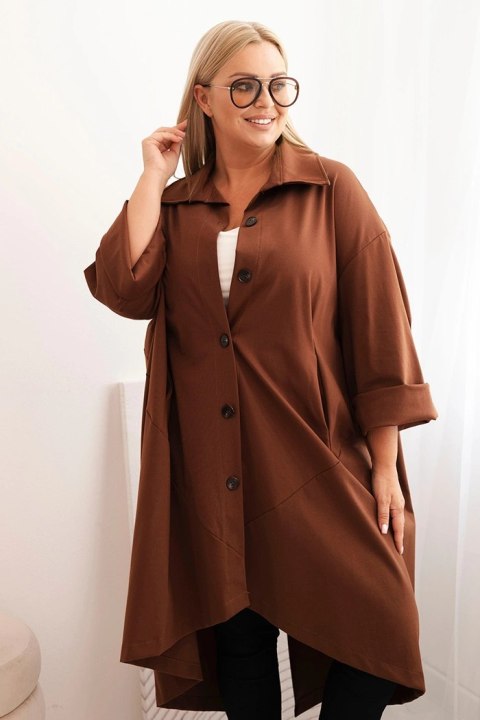 Narzutka damska Plus Size Punto z bawełną i guzikami czekoladowa Narzutka damska Plus Size Punto z bawełną i guzikami czekoladowa
