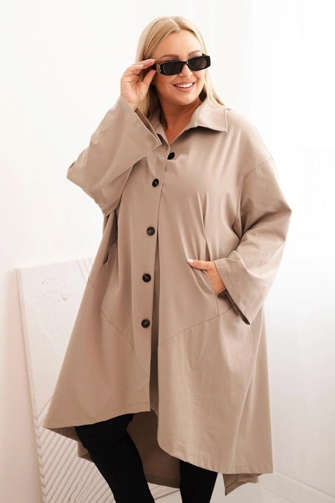 Narzutka damska Plus Size Punto z bawełną i guzikami fango Narzutka damska Plus Size Punto z bawełną i guzikami fango