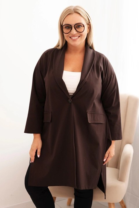 Narzutka damska Plus Size Punto z bawełną zapinana na guzik brązowa Narzutka damska Plus Size Punto z bawełną zapinana na guzik brązowa