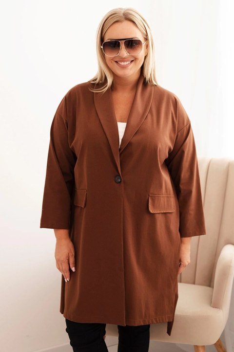 Narzutka damska Plus Size Punto z bawełną zapinana na guzik czekoladowa Narzutka damska Plus Size Punto z bawełną zapinana na guzik czekoladowa