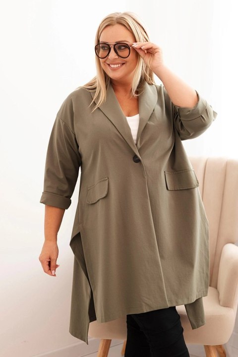 Narzutka damska Plus Size Punto z bawełną zapinana na guzik khaki Narzutka damska Plus Size Punto z bawełną zapinana na guzik khaki