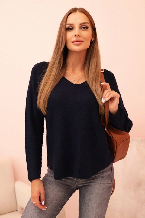 Sweter damski granatowy z dekoltem w serek – Stylowy Wieszak