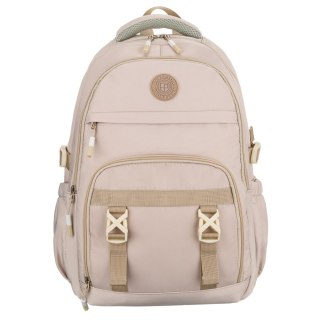 Beżowy, modny plecak szkolny z poliestru zawieszony na regulowanych szelkach - Peterson