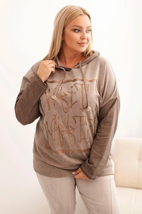 Bluza damska Plus Size dekatyzowana z kapturem i nadrukiem fango Bluza damska Plus Size dekatyzowana z kapturem i nadrukiem fango
