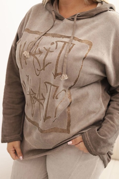 Bluza damska Plus Size dekatyzowana z kapturem i nadrukiem fango Bluza damska Plus Size dekatyzowana z kapturem i nadrukiem fango