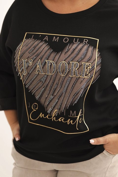 Bluza damska Plus Size masełkowa z nadrukiem 3D czarna Bluza damska Plus Size masełkowa z nadrukiem 3D czarna
