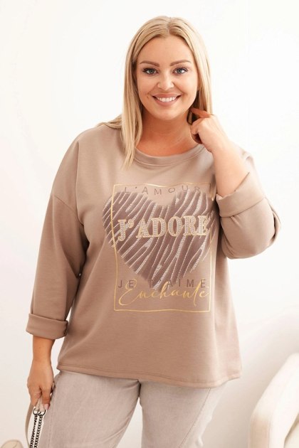 Bluza damska Plus Size J’ADORE fango z nadrukiem 3D | Stylowy Wieszak