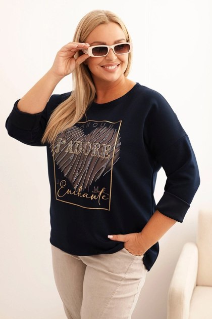 Bluza damska Plus Size J’ADORE granatowa z nadrukiem 3D | Stylowy Wieszak