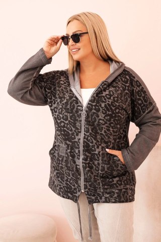 Bluza damska Plus Size rozpinana dekatyzowana z kapturem grafitowa