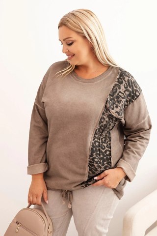 Bluza damska Plus Size z bawełną z lampasem panterka i troczkiem fango