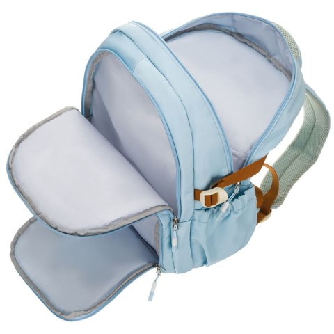 Plecak szkolny błękitny z kieszeniami i paskami kompresyjnymi