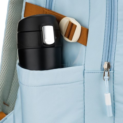 Plecak szkolny błękitny z kieszeniami i paskami kompresyjnymi