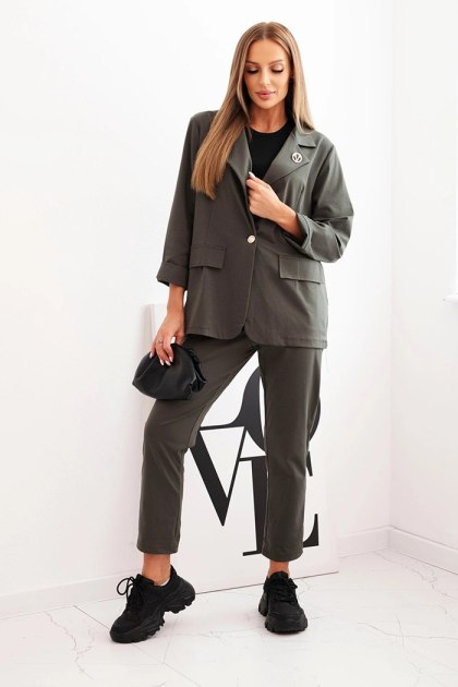 Komplet damski Punto – elegancka marynarka i spodnie w kolorze khaki