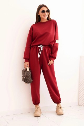 Komplet damski bordowy LOVE – bluza oversize i spodnie z elastycznym pasem