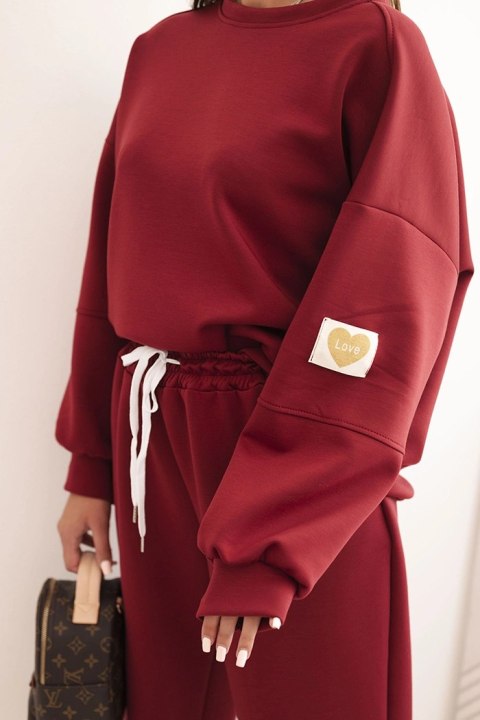 Bordowa bluza oversize i spodnie damskie z troczkiem