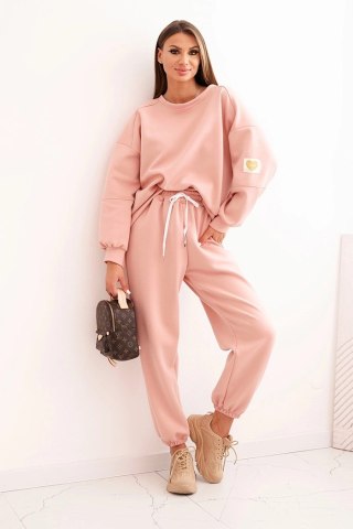 Komplet damski ciemny pudrowy róż LOVE – luźna bluza oversize i spodnie z troczkiem