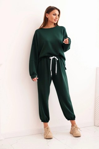 Komplet damski ciemny zielony LOVE – bluza oversize i spodnie z elastycznym pasem