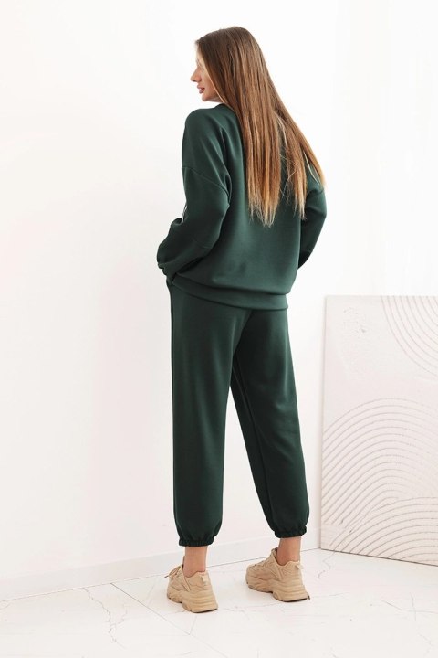 Bluza oversize i spodnie damskie ciemnozielone z troczkiem