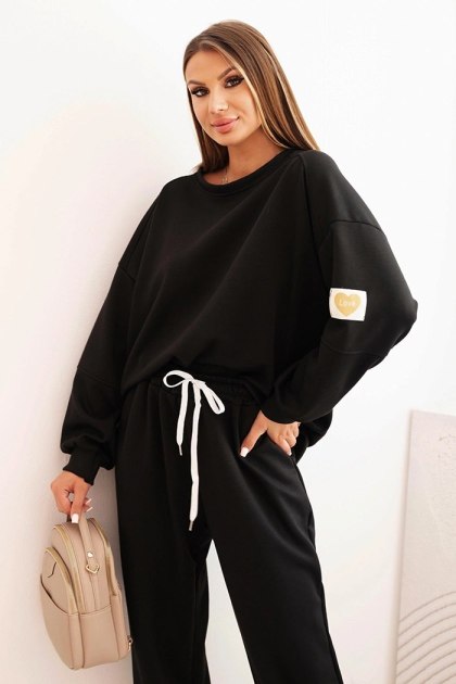 Komplet damski czarny LOVE – bluza oversize i spodnie z elastycznym pasem
