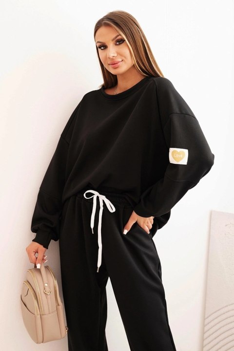 Komplet damski czarny LOVE – bluza oversize i spodnie