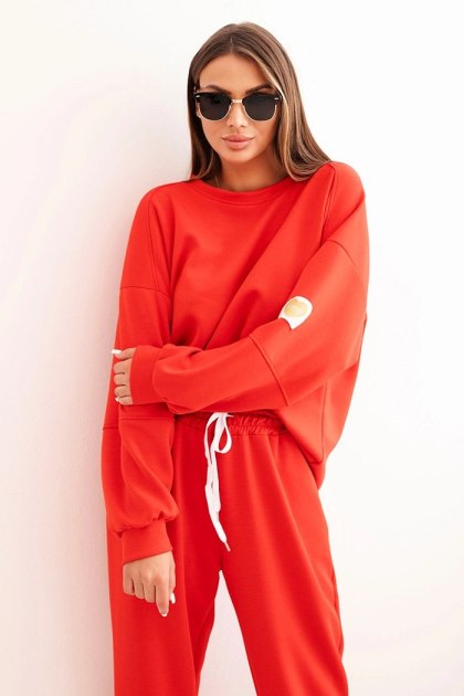 Komplet damski czerwony LOVE – bluza oversize i spodnie z elastycznym pasem