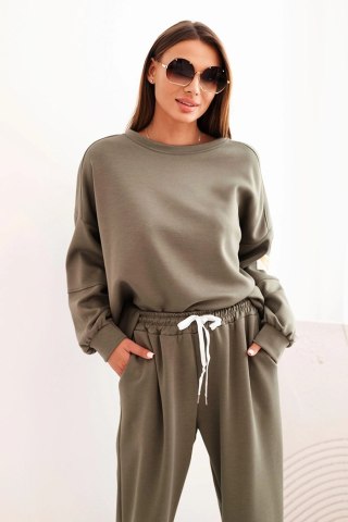 Komplet damski khaki LOVE – bluza oversize i spodnie z elastycznym pasem
