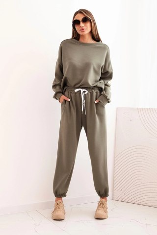 Komplet damski khaki LOVE – bluza oversize i spodnie z elastycznym pasem