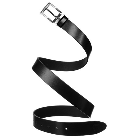 Pasek męski skórzany w kolorze czarnym z klasyczną metalową klamrą Peterson