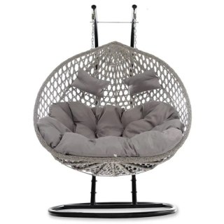 Fotel wiszący kokon dwuosobowy KR29 z technorattanu, udźwig 250 kg, ciemny grafit, z poduszkami