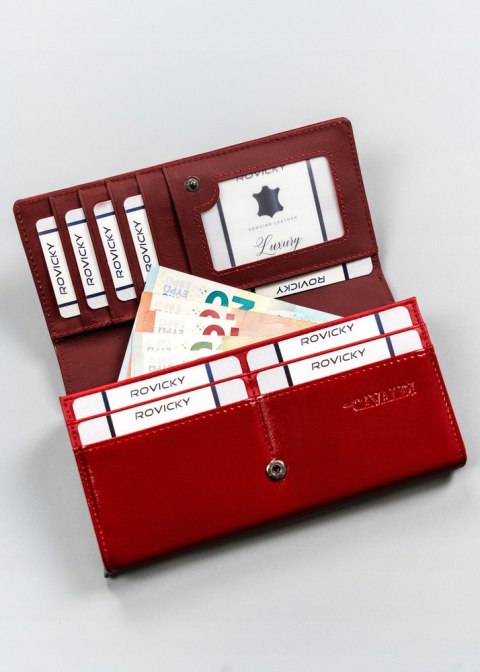Czerwony portfel damski 4U Cavaldi z tłoczonym wzorem w kratkę, skóra naturalna i ekologiczna, ochrona RFID