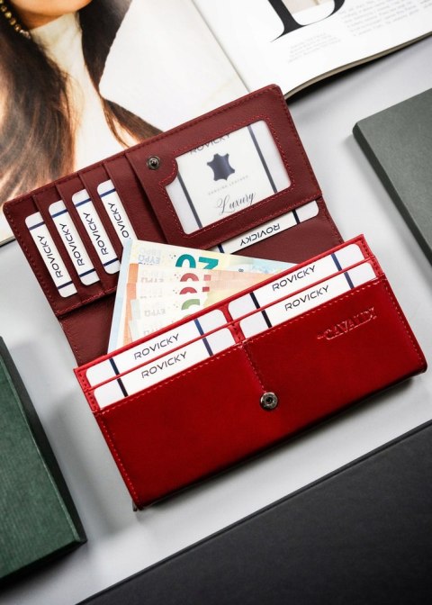 Czerwony portfel damski 4U Cavaldi z tłoczonym wzorem w kratkę, skóra naturalna i ekologiczna, ochrona RFID