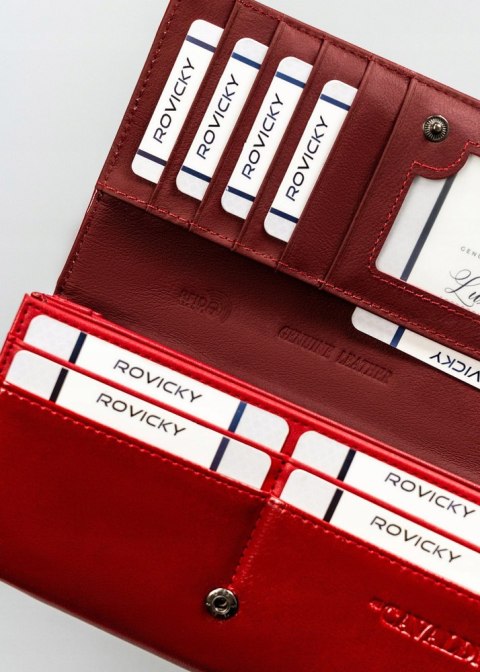 Czerwony portfel damski 4U Cavaldi z tłoczonym wzorem w kratkę, skóra naturalna i ekologiczna, ochrona RFID
