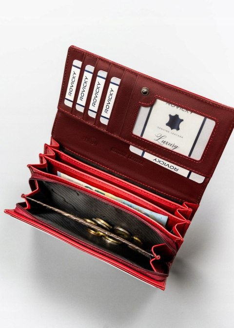 Czerwony portfel damski 4U Cavaldi z tłoczonym wzorem w kratkę, skóra naturalna i ekologiczna, ochrona RFID