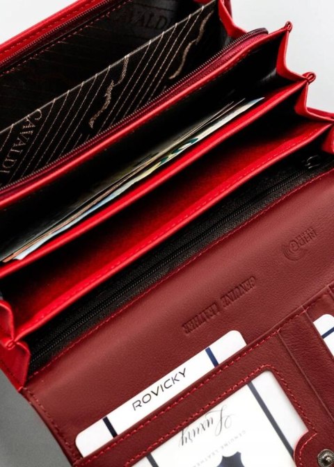 Czerwony portfel damski 4U Cavaldi z tłoczonym wzorem w kratkę, skóra naturalna i ekologiczna, ochrona RFID