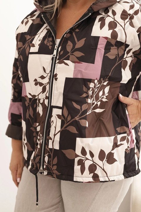 Stylowa kurtka damska Plus Size brązowa, fason oversize z kapturem