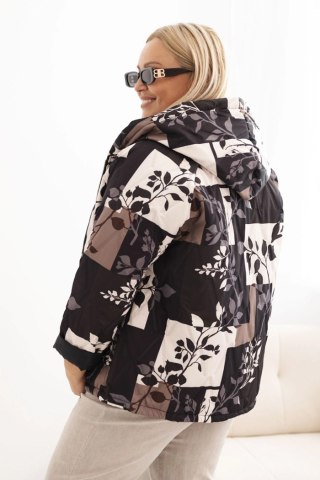Kurtka damska Plus Size oversize czarna z kapturem i wydłużonym tyłem – ocieplana