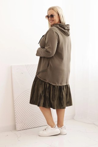 Sukienka damska Plus Size khaki z kapturem i falbaną – bawełna, włoska jakość
