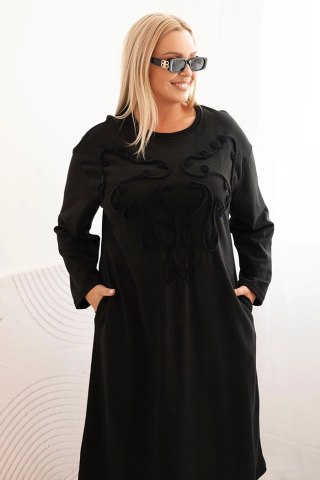 Sukienka damska Plus Size czarna z haftem – bawełna, włoska jakość