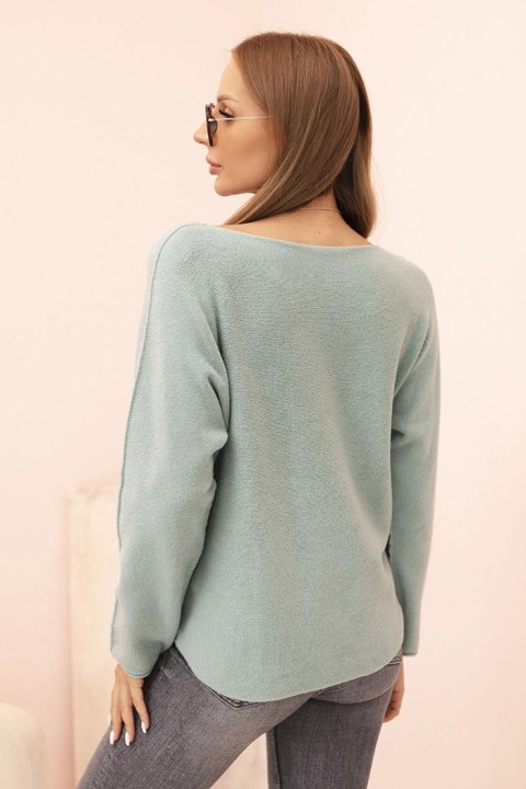 Stylowy sweter damski z długim rękawem, ciemny miętowy