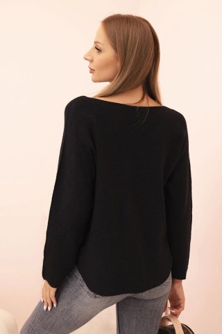 Sweter damski czarny z wiskozą i dekoltem w serek – Stylowy Wieszak