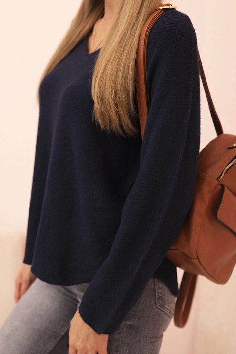 Stylowy sweter damski z długim rękawem, granatowy