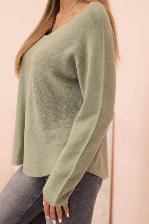 Stylowy sweter damski z długim rękawem, jasny khaki