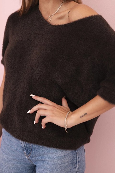Modny sweter damski brązowy krótki rękaw do codziennych i eleganckich stylizacji