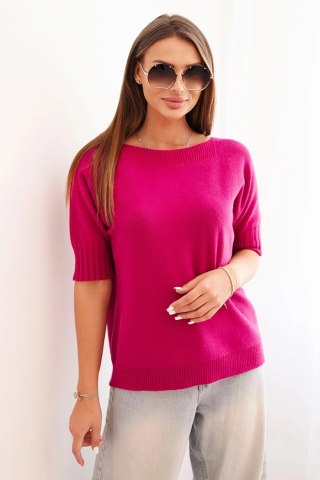 Sweter damski oversize z wiskozy i wełny – ciemny fiolet, krótki rękaw, włoska produkcja