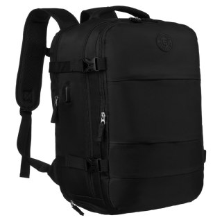 Czarny plecak podróżny Peterson 24L – 3 komory, port USB, komora na buty