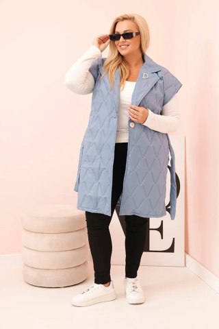 Kamizelka damska Plus Size pikowana z paskiem i kołnierzem ciemno jeansowa