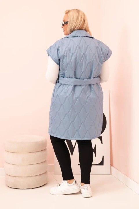 Kamizelka damska Plus Size pikowana z paskiem i kołnierzem ciemno jeansowa