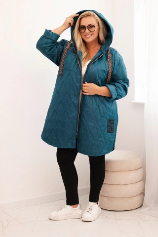 Kurtka damska Plus Size pikowana z kapturem i napisem HOPE – morska