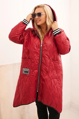 Kurtka damska Plus Size pikowana z kapturem i sportowymi mankietami bordowa – Stylowy Wieszak